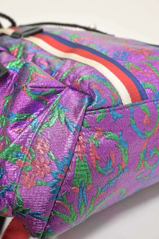 Purple metallic fabric brocade Techpack backpack