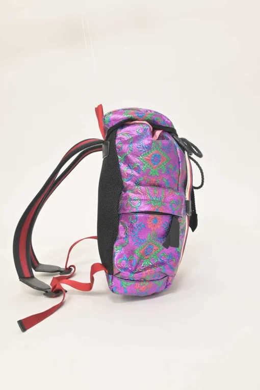 Purple metallic fabric brocade Techpack backpack
