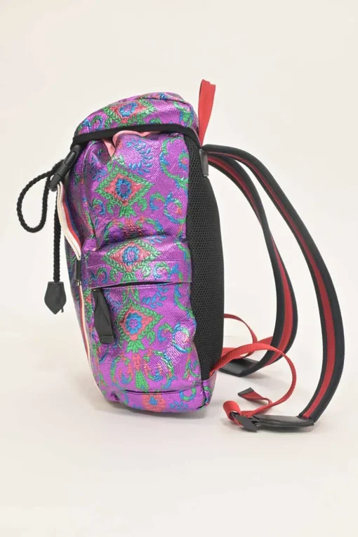 Purple metallic fabric brocade Techpack backpack