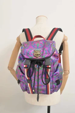 Purple metallic fabric brocade Techpack backpack