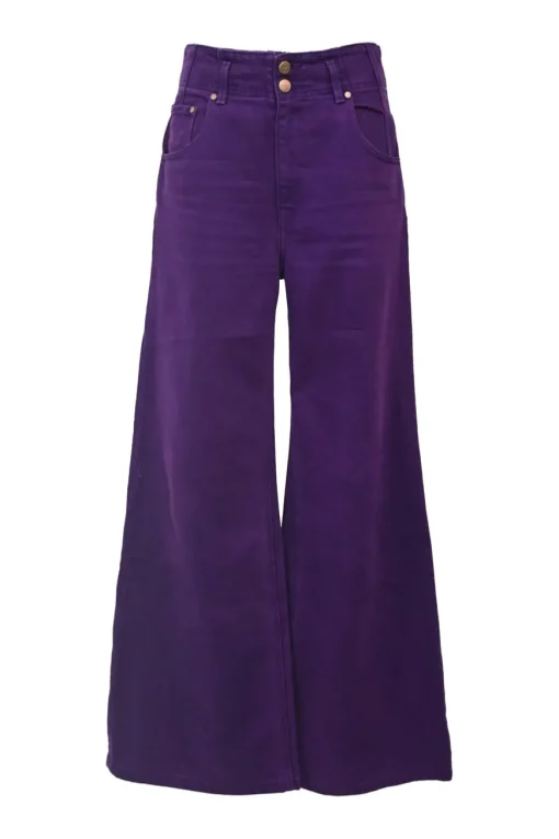 Purple over-dyed cotton denim Margot high-rise wide-leg jeans