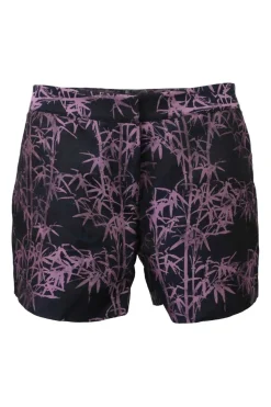 Purple polyester-blend bamboo jacquard pull-on low-rise tailored shorts