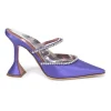Purple satin and strass pointed-toe Gilda Mules with signature sculpted comma heels