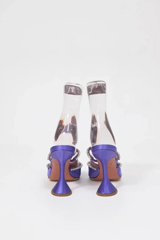 Purple satin and strass pointed-toe Gilda Mules with signature sculpted comma heels
