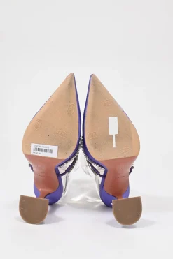 Purple satin and strass pointed-toe Gilda Mules with signature sculpted comma heels