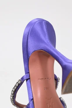 Purple satin and strass pointed-toe Gilda Mules with signature sculpted comma heels