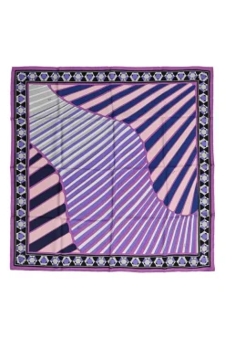 Purple silk graphic border print scarf