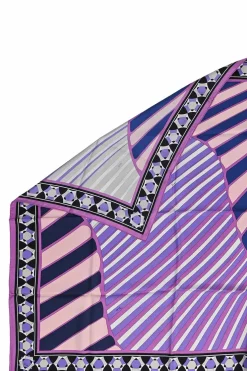 Purple silk graphic border print scarf