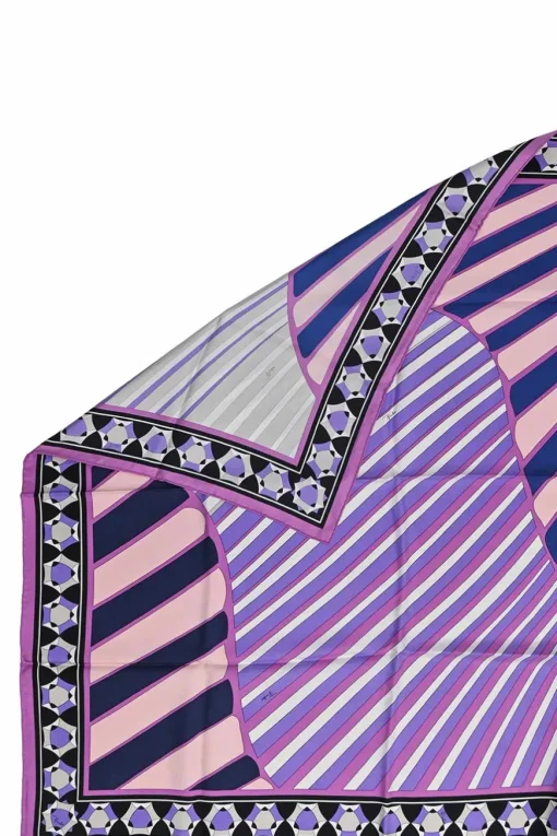Purple silk graphic border print scarf