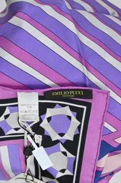 Purple silk graphic border print scarf