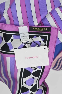 Purple silk graphic border print scarf