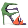 Purple suede colour-block strappy open-toe booties with rear zip fastening
