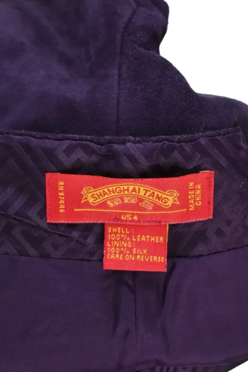 Purple suede pull-on mid-rise skinny pants