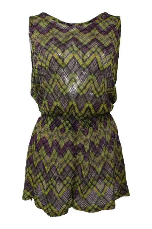 Purple wide-gauge viscose-blend glitter chevron knit romper with keyhole back