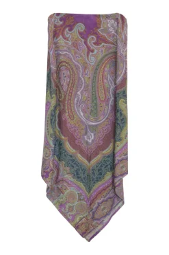 Purple wool fully-fashioned intarsia asymmetric handkerchief midi skirt featuring abstract paisley motif
