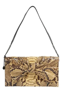 Python skin flap clutch bag with detachable shoulder strap