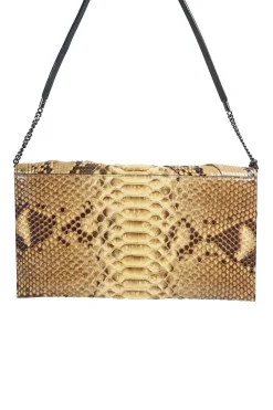 Python skin flap clutch bag with detachable shoulder strap