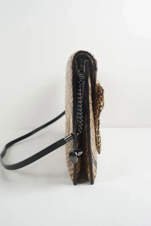 Python skin flap clutch bag with detachable shoulder strap