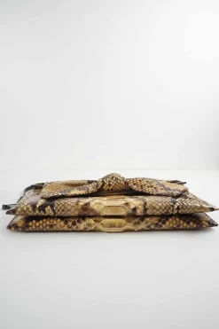 Python skin flap clutch bag with detachable shoulder strap