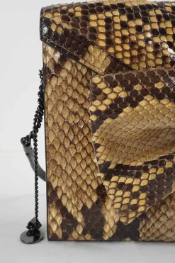 Python skin flap clutch bag with detachable shoulder strap