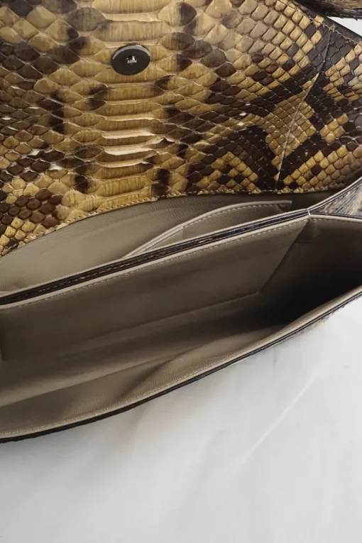 Python skin flap clutch bag with detachable shoulder strap