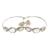 1.5" Silver three-stone rock candy clear quartz hoop earrings