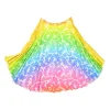 Rainbow cotton-silk floral print plissé circle skirt with high-low hem