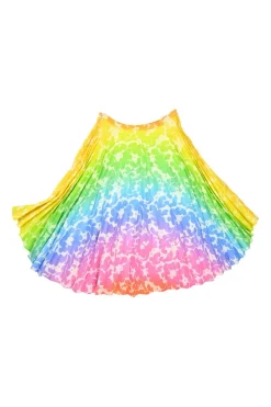 Rainbow cotton-silk floral print plissé circle skirt with high-low hem