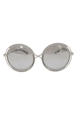 Ralph Lauren grey round sunglasses with metallic rims and temples