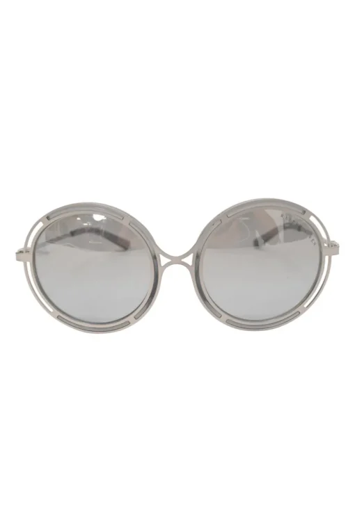 Ralph Lauren grey round sunglasses with metallic rims and temples
