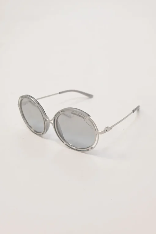 Ralph Lauren grey round sunglasses with metallic rims and temples