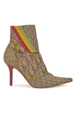 Rasta Collection camel Oblique jacquard fabric and leather pointed-toe zip-up ankle boots with bi-colour piping details