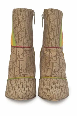 Rasta Collection camel Oblique jacquard fabric and leather pointed-toe zip-up ankle boots with bi-colour piping details