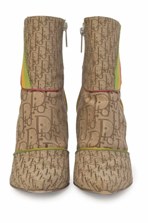 Rasta Collection camel Oblique jacquard fabric and leather pointed-toe zip-up ankle boots with bi-colour piping details