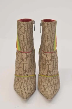 Rasta Collection camel Oblique jacquard fabric and leather pointed-toe zip-up ankle boots with bi-colour piping details
