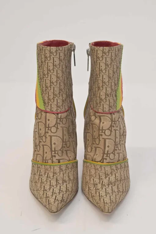 Rasta Collection camel Oblique jacquard fabric and leather pointed-toe zip-up ankle boots with bi-colour piping details