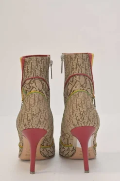 Rasta Collection camel Oblique jacquard fabric and leather pointed-toe zip-up ankle boots with bi-colour piping details