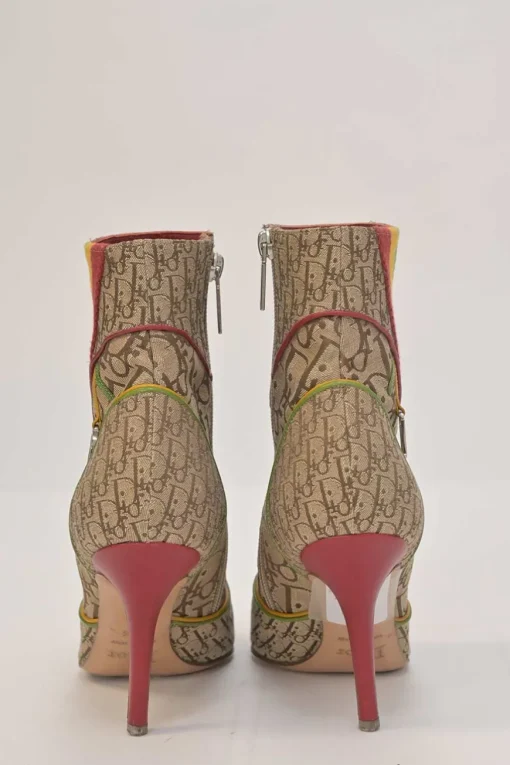 Rasta Collection camel Oblique jacquard fabric and leather pointed-toe zip-up ankle boots with bi-colour piping details