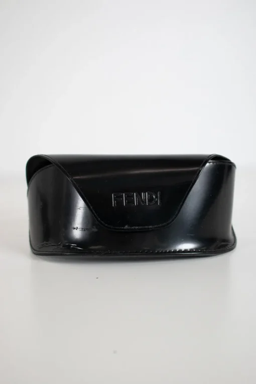 Rectangular tortoise shell acetate sunglasses with brown lenses. Temples have double F signature with two tone crystals