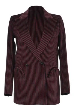 Red and black viscose-blend striped double breasted peak lapel Everyday blazer with signature smiley pockets