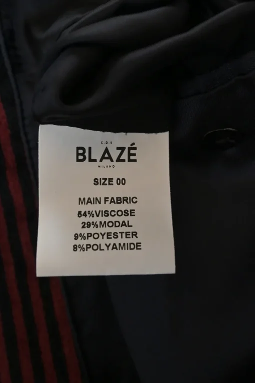 Red and black viscose-blend striped double breasted peak lapel Everyday blazer with signature smiley pockets