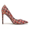 Red and navy fabric bouclé digi-print pointed-toe pumps