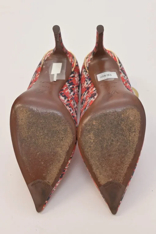 Red and navy fabric bouclé digi-print pointed-toe pumps