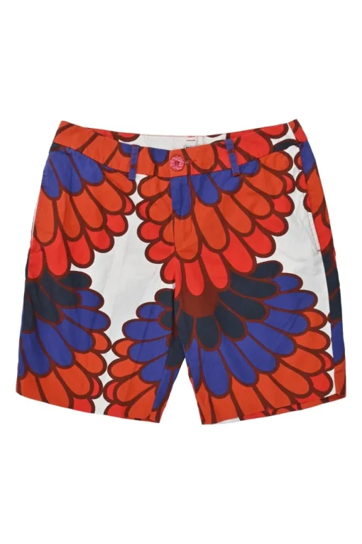 Red and purple cotton floral print tailored Bermuda shorts
