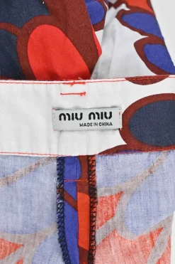 Red and purple cotton floral print tailored Bermuda shorts