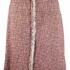 Red, brown, white and gold tweed pencil skirt with multi-colour trim