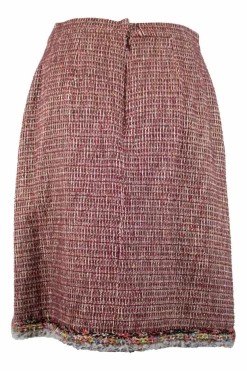 Red, brown, white and gold tweed pencil skirt with multi-colour trim