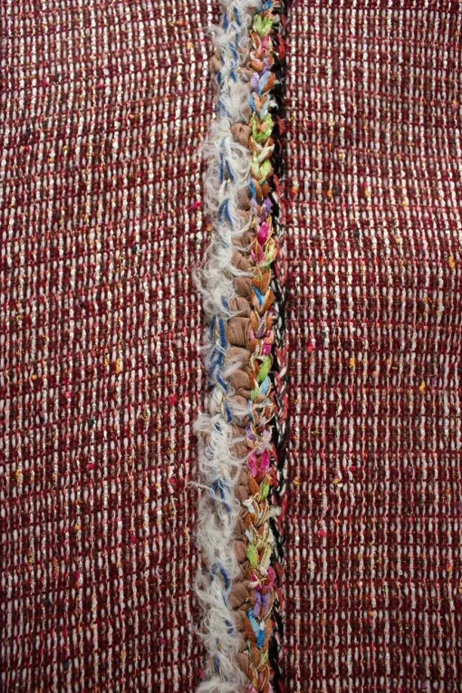 Red, brown, white and gold tweed pencil skirt with multi-colour trim