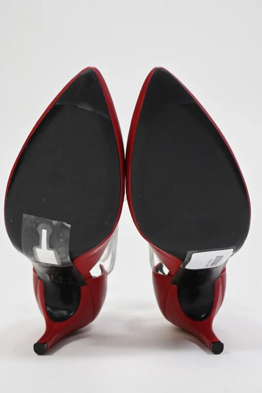 Red embossed leather pointed-toe lace-up pumps