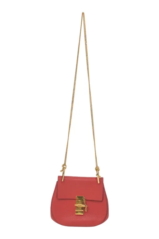 Red grained leather mini Drew shoulder bag